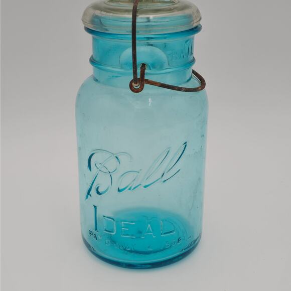 Vintage 1‎ Qt Blue Ball Ideal Mason Glass 1908 - Picture 2 of 9